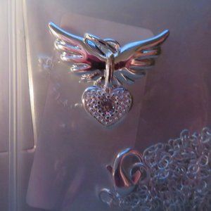WOMEN'S -  ONE WAY COLLECTION- ANGEL WINGS NECKLACE - SILVER WITH RHINESTONE